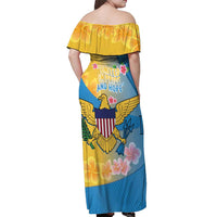 US Virgin Islands Off Shoulder Maxi Dress Coat of Arms Plumeria Curve Style - Wonder Print Shop