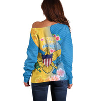 US Virgin Islands Off Shoulder Sweater Coat of Arms Plumeria Curve Style - Wonder Print Shop