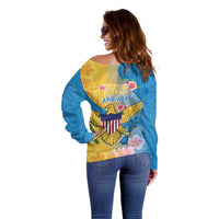 US Virgin Islands Off Shoulder Sweater Coat of Arms Plumeria Curve Style - Wonder Print Shop