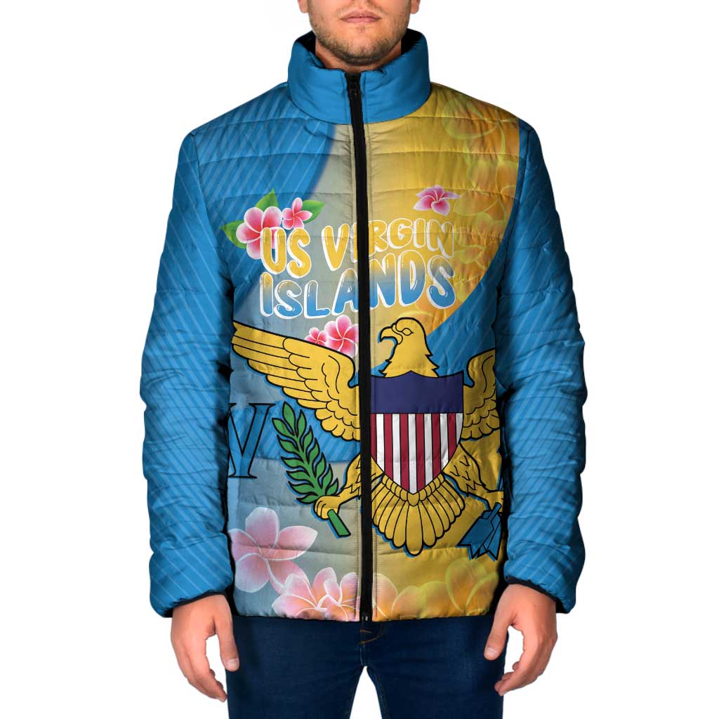US Virgin Islands Padded Jacket Coat of Arms Plumeria Curve Style - Wonder Print Shop