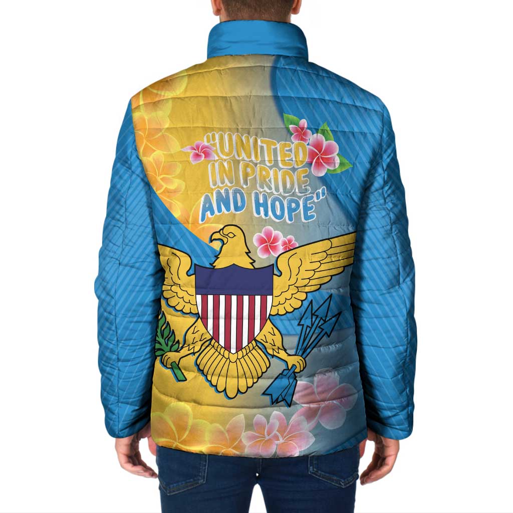 US Virgin Islands Padded Jacket Coat of Arms Plumeria Curve Style - Wonder Print Shop