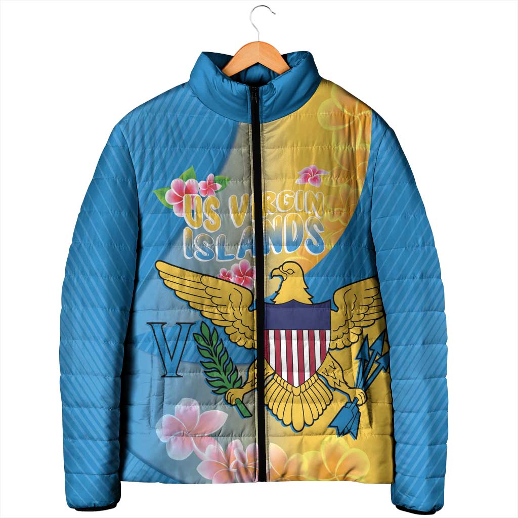 US Virgin Islands Padded Jacket Coat of Arms Plumeria Curve Style - Wonder Print Shop