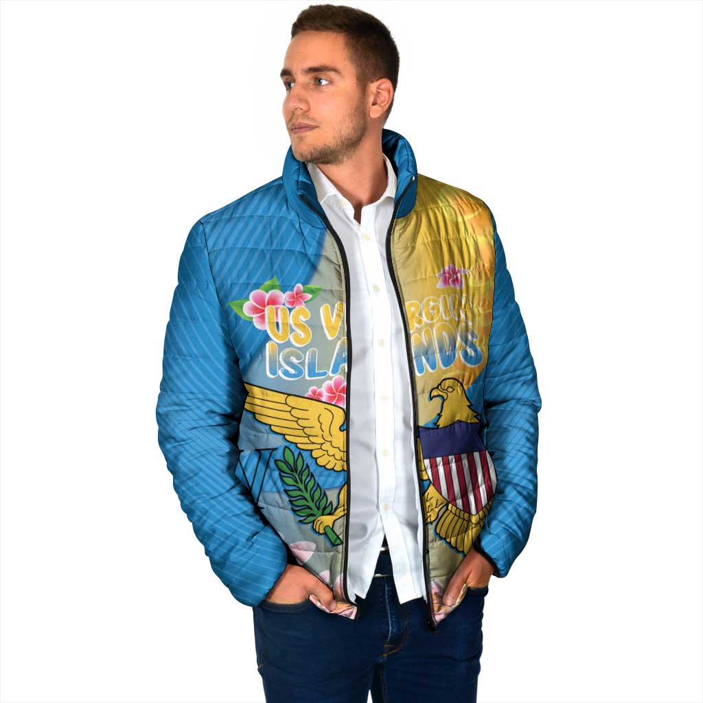 US Virgin Islands Padded Jacket Coat of Arms Plumeria Curve Style - Wonder Print Shop