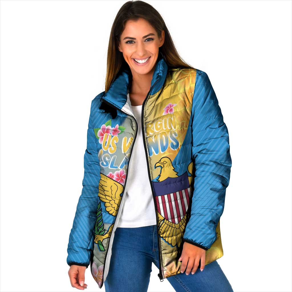 US Virgin Islands Padded Jacket Coat of Arms Plumeria Curve Style - Wonder Print Shop