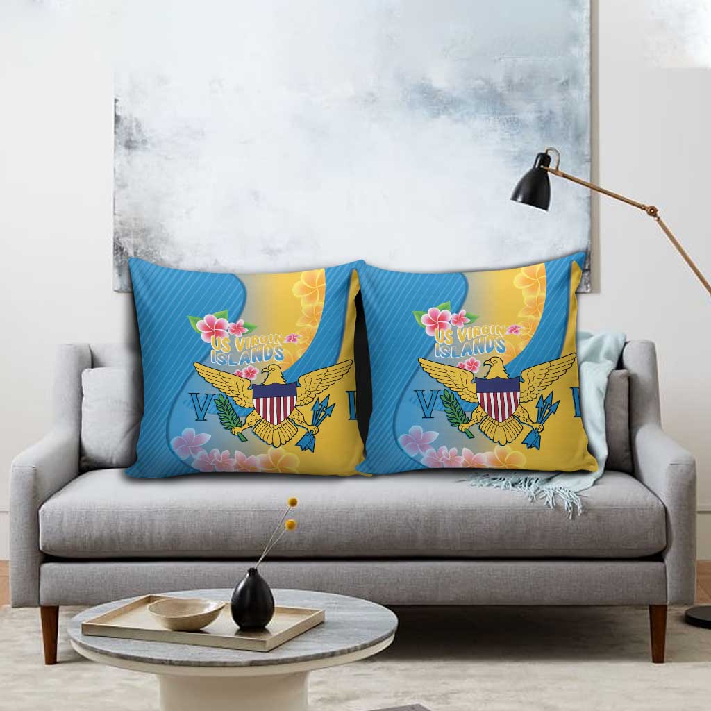 US Virgin Islands Pillow Cover Coat of Arms Plumeria Curve Style - Wonder Print Shop