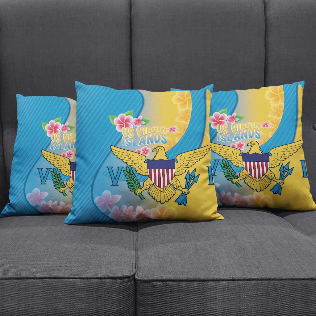 US Virgin Islands Pillow Cover Coat of Arms Plumeria Curve Style - Wonder Print Shop
