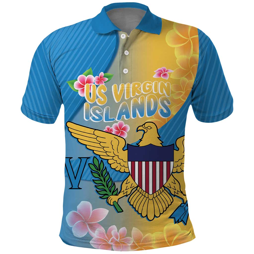 US Virgin Islands Polo Shirt Coat of Arms Plumeria Curve Style - Wonder Print Shop