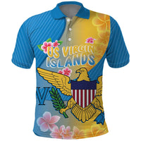 US Virgin Islands Polo Shirt Coat of Arms Plumeria Curve Style - Wonder Print Shop