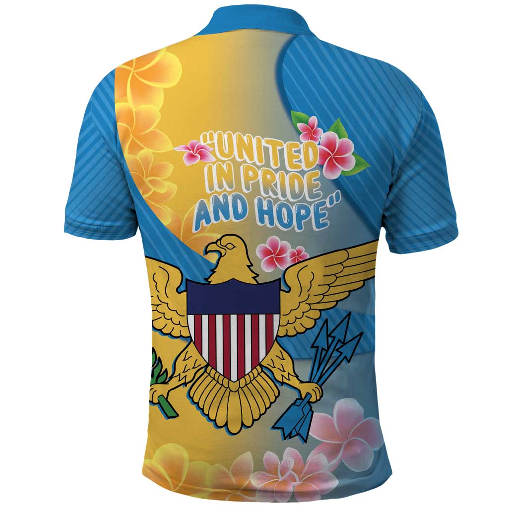 US Virgin Islands Polo Shirt Coat of Arms Plumeria Curve Style - Wonder Print Shop