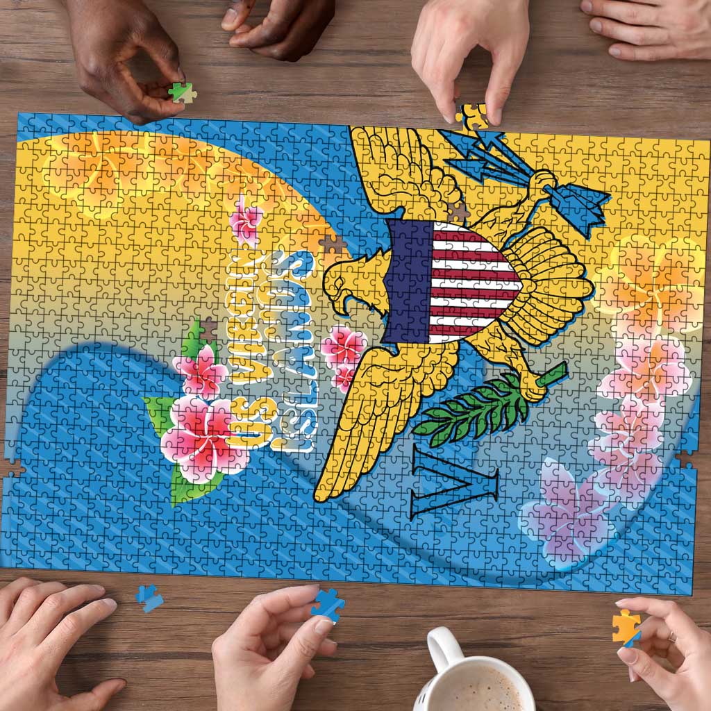 US Virgin Islands Puzzle Coat of Arms Plumeria Curve Style - Wonder Print Shop