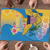 US Virgin Islands Puzzle Coat of Arms Plumeria Curve Style - Wonder Print Shop