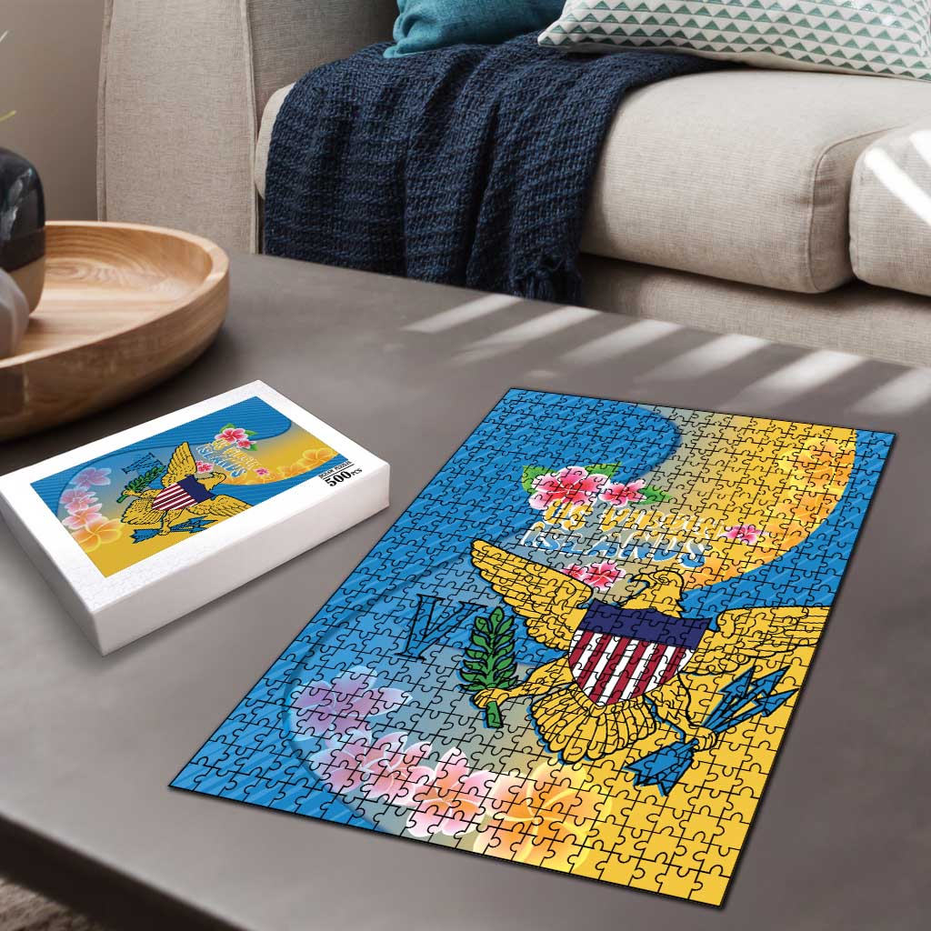 US Virgin Islands Puzzle Coat of Arms Plumeria Curve Style - Wonder Print Shop