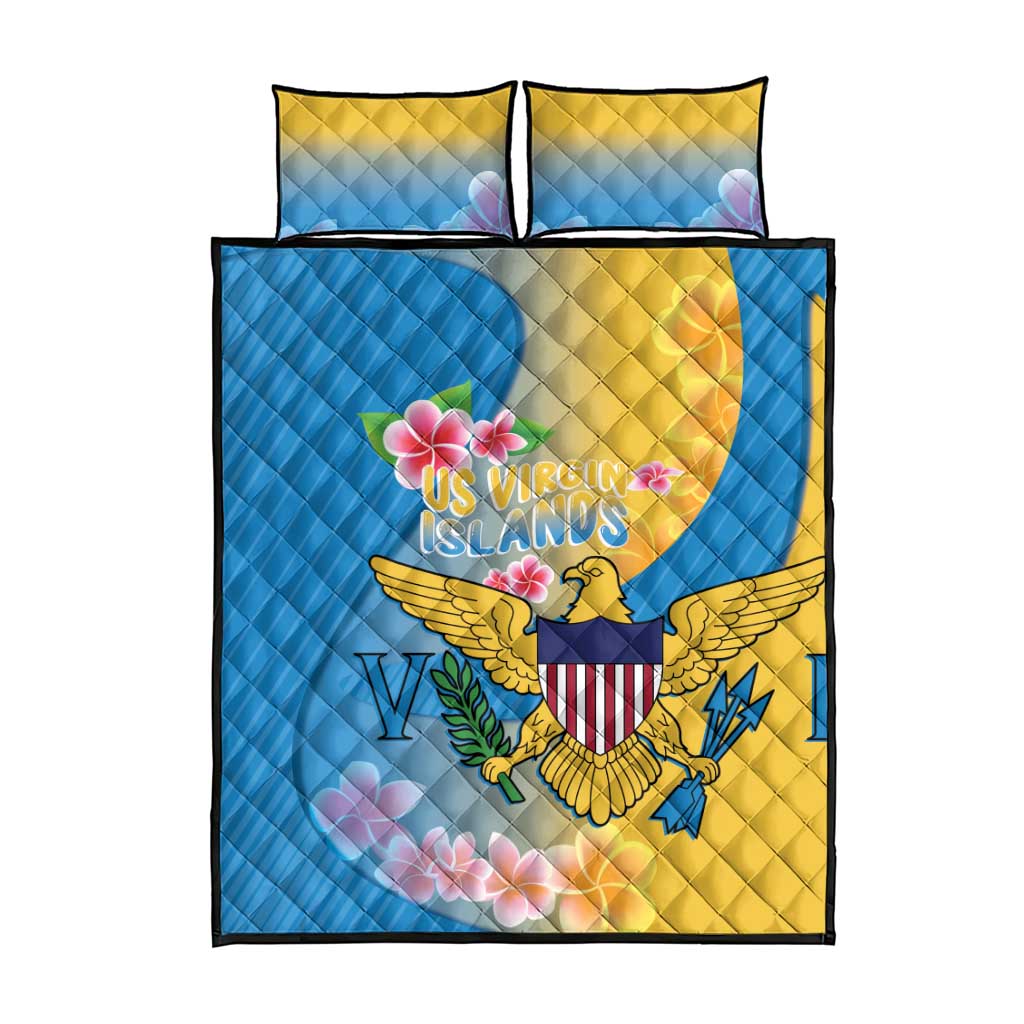 US Virgin Islands Quilt Bed Set Coat of Arms Plumeria Curve Style - Wonder Print Shop