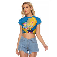 US Virgin Islands Raglan Cropped T Shirt Coat of Arms Plumeria Curve Style - Wonder Print Shop