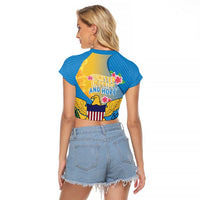 US Virgin Islands Raglan Cropped T Shirt Coat of Arms Plumeria Curve Style - Wonder Print Shop