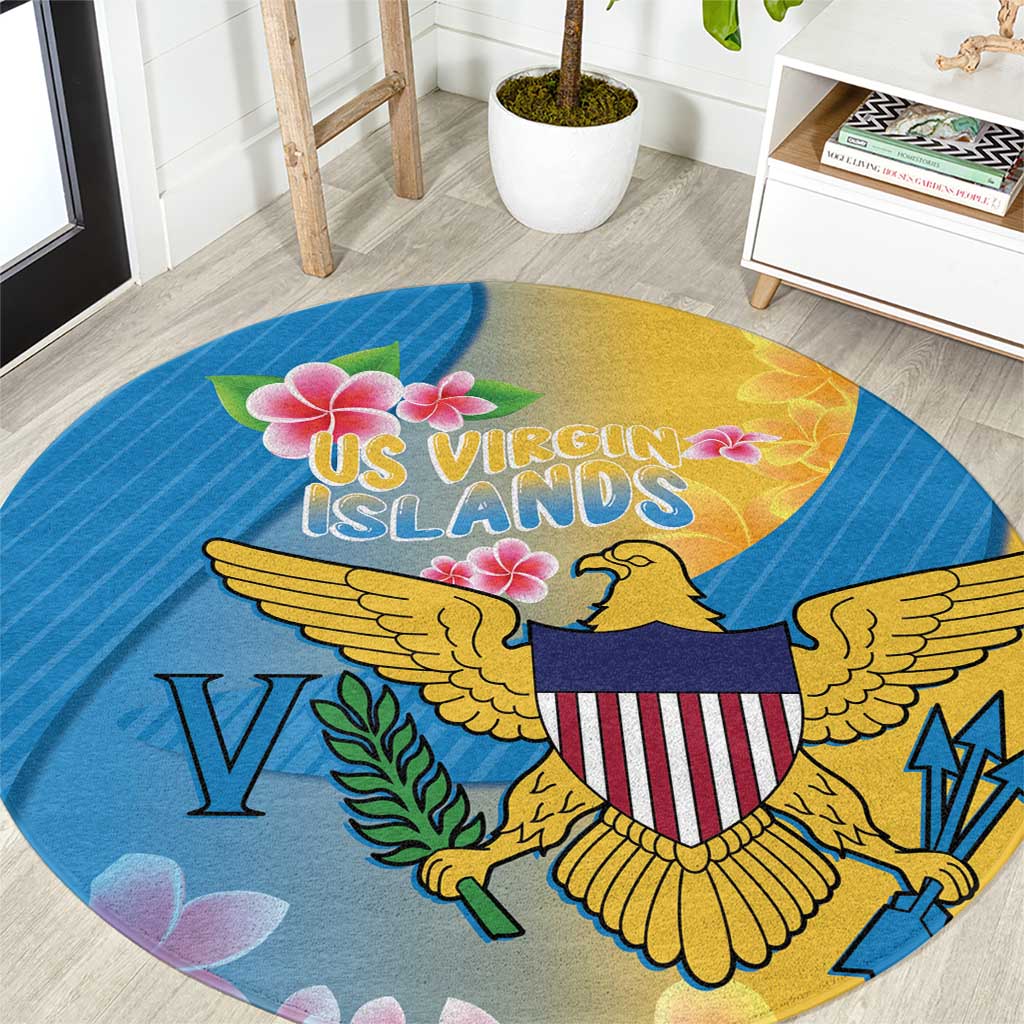 US Virgin Islands Round Carpet Coat of Arms Plumeria Curve Style - Wonder Print Shop