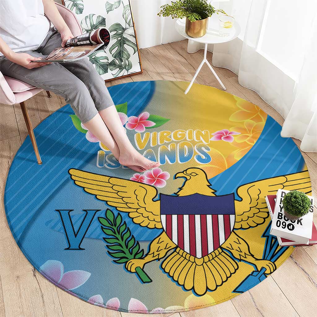 US Virgin Islands Round Carpet Coat of Arms Plumeria Curve Style - Wonder Print Shop
