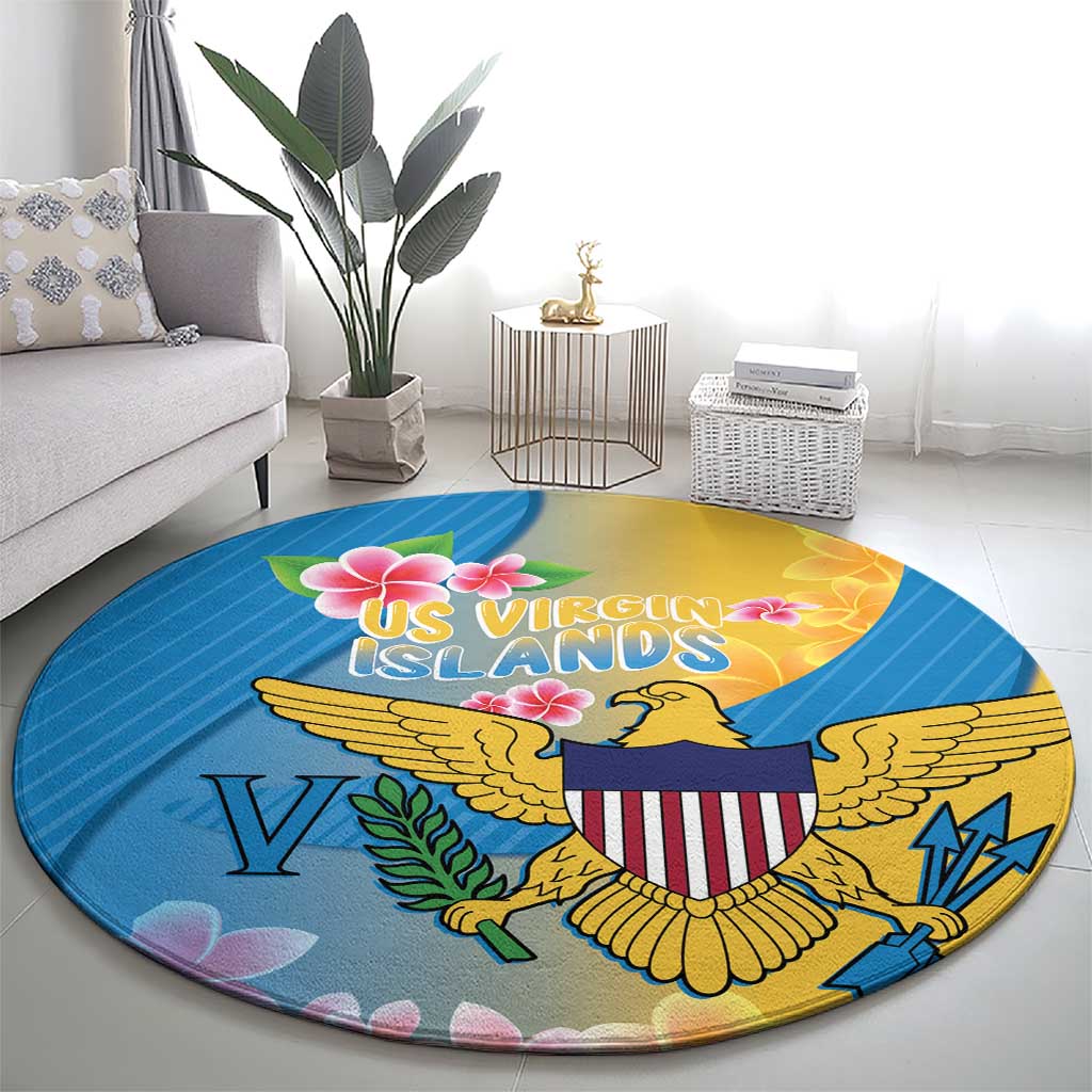 US Virgin Islands Round Carpet Coat of Arms Plumeria Curve Style - Wonder Print Shop
