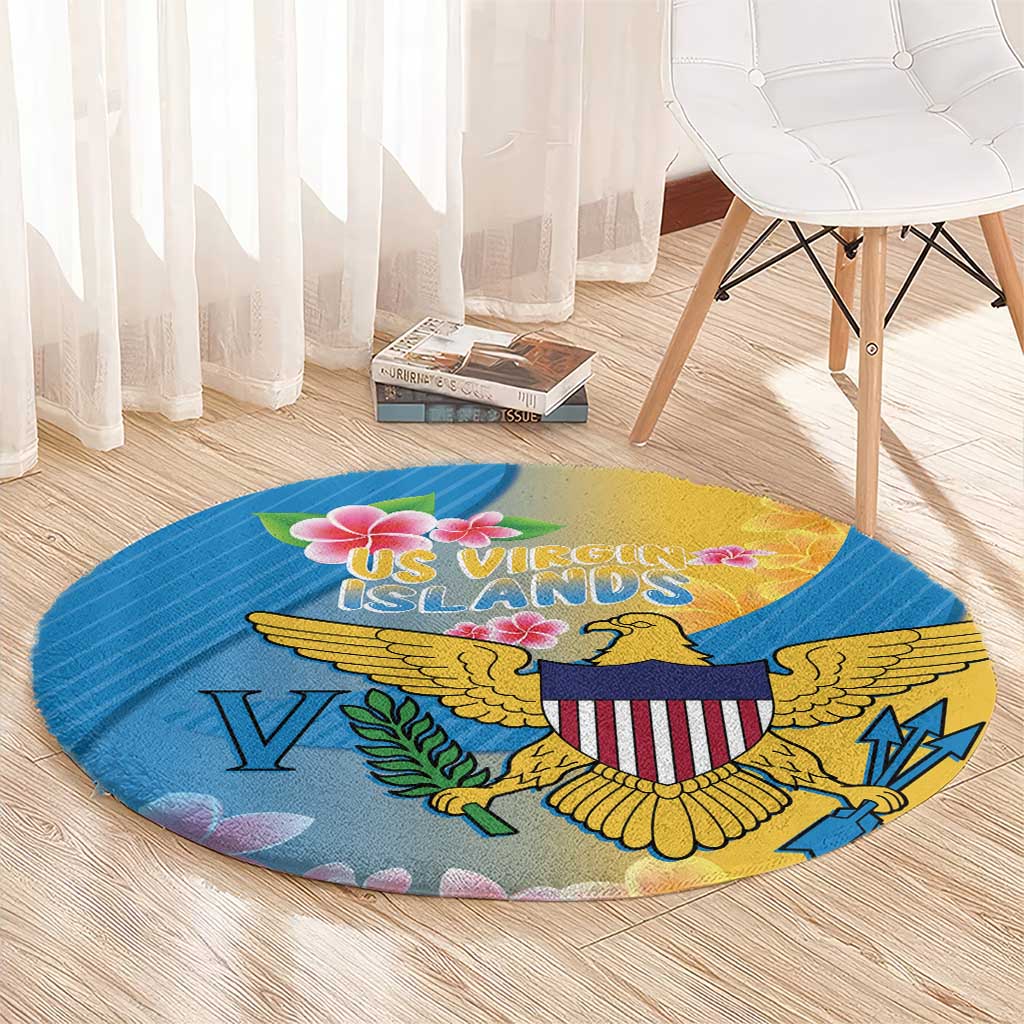 US Virgin Islands Round Carpet Coat of Arms Plumeria Curve Style - Wonder Print Shop