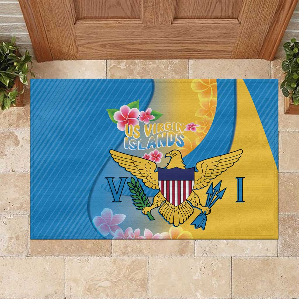 US Virgin Islands Rubber Doormat Coat of Arms Plumeria Curve Style - Wonder Print Shop