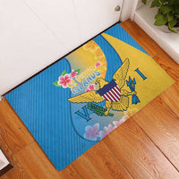 US Virgin Islands Rubber Doormat Coat of Arms Plumeria Curve Style - Wonder Print Shop