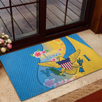 US Virgin Islands Rubber Doormat Coat of Arms Plumeria Curve Style - Wonder Print Shop