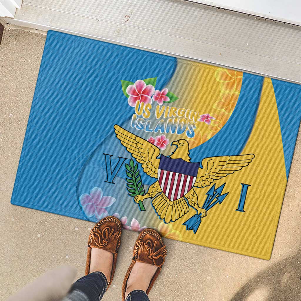 US Virgin Islands Rubber Doormat Coat of Arms Plumeria Curve Style - Wonder Print Shop
