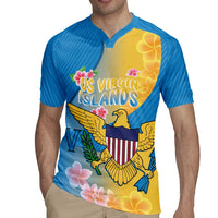 US Virgin Islands Rugby Jersey Coat of Arms Plumeria Curve Style - Wonder Print Shop