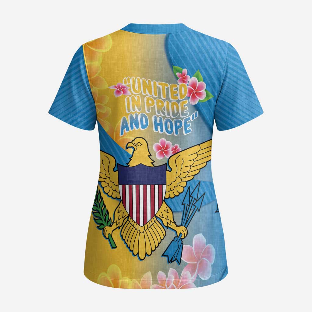 US Virgin Islands Scrub Top Coat of Arms Plumeria Curve Style - Wonder Print Shop