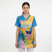 US Virgin Islands Scrub Top Coat of Arms Plumeria Curve Style - Wonder Print Shop