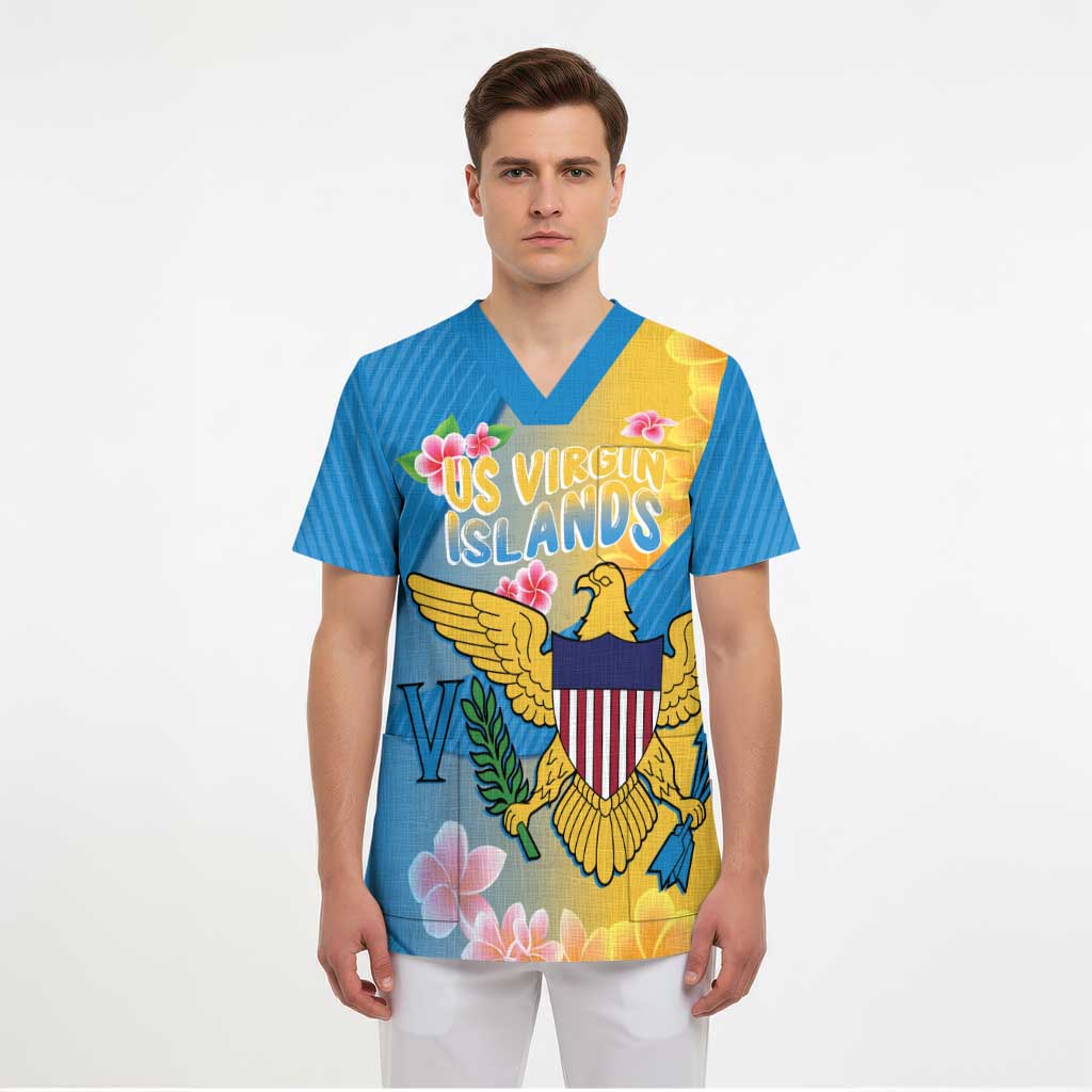 US Virgin Islands Scrub Top Coat of Arms Plumeria Curve Style - Wonder Print Shop