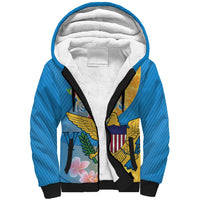 US Virgin Islands Sherpa Hoodie Coat of Arms Plumeria Curve Style - Wonder Print Shop