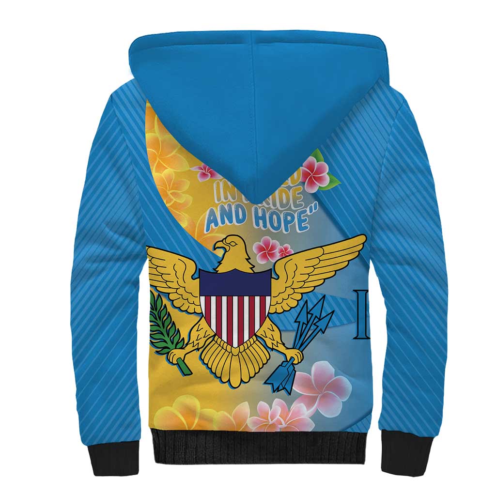 US Virgin Islands Sherpa Hoodie Coat of Arms Plumeria Curve Style - Wonder Print Shop