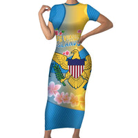 US Virgin Islands Short Sleeve Bodycon Dress Coat of Arms Plumeria Curve Style - Wonder Print Shop