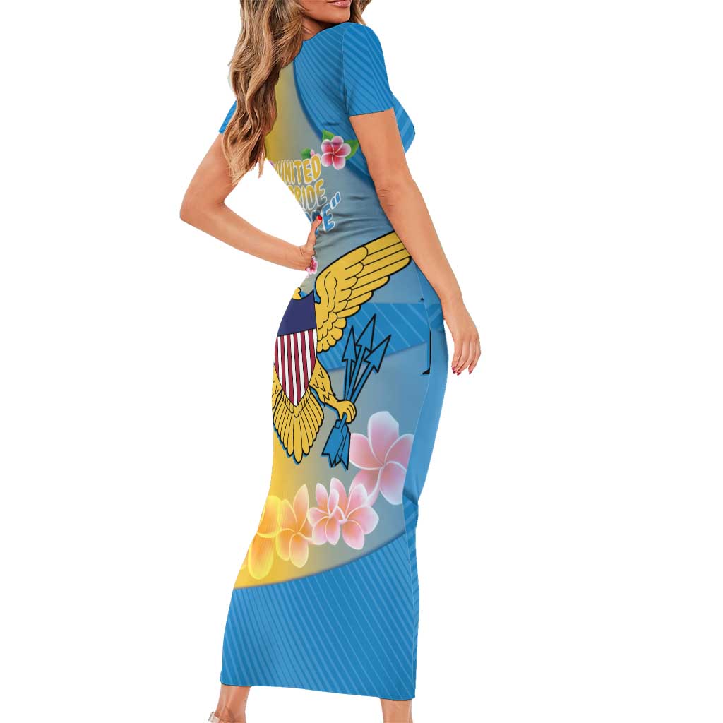 US Virgin Islands Short Sleeve Bodycon Dress Coat of Arms Plumeria Curve Style - Wonder Print Shop