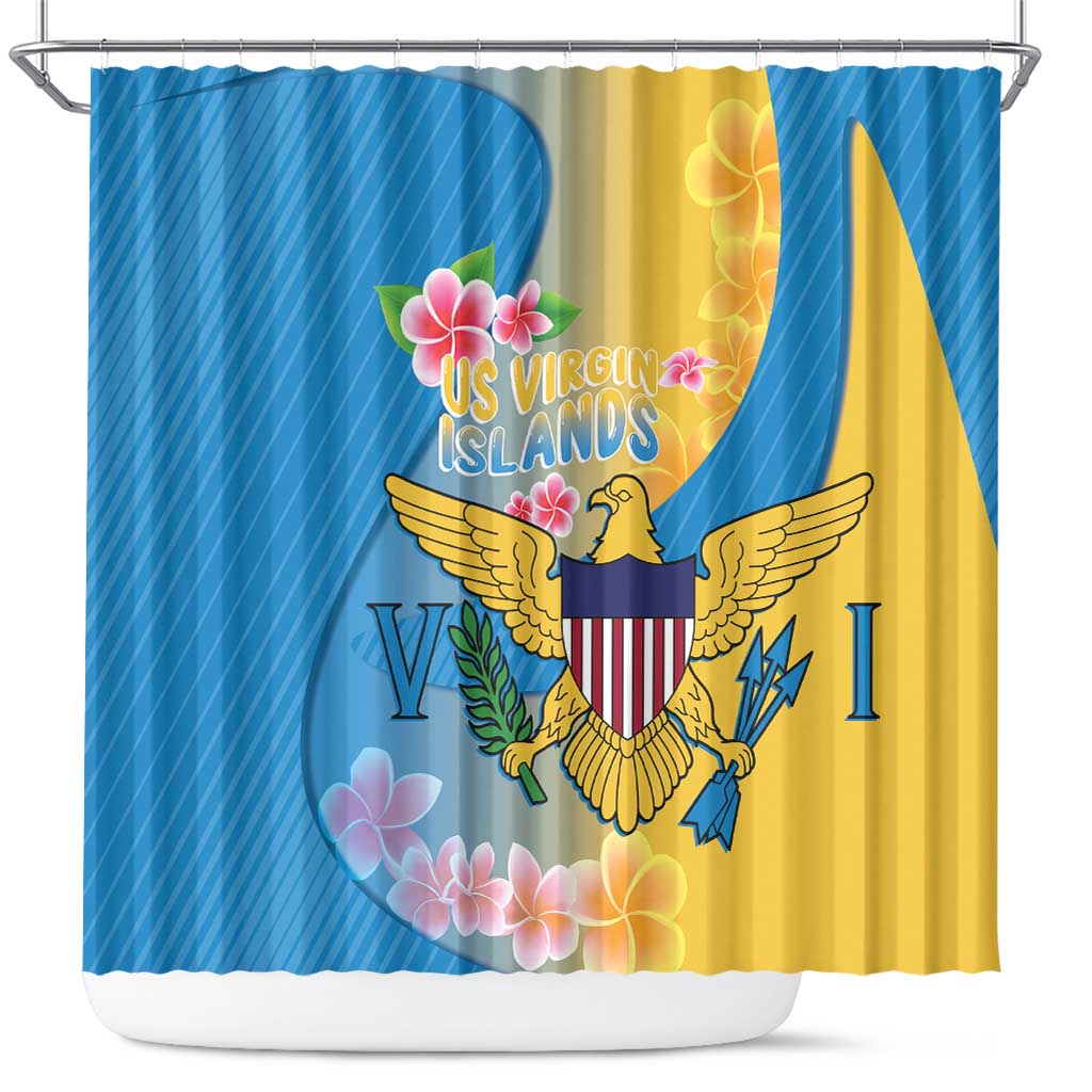 US Virgin Islands Shower Curtain Coat of Arms Plumeria Curve Style - Wonder Print Shop