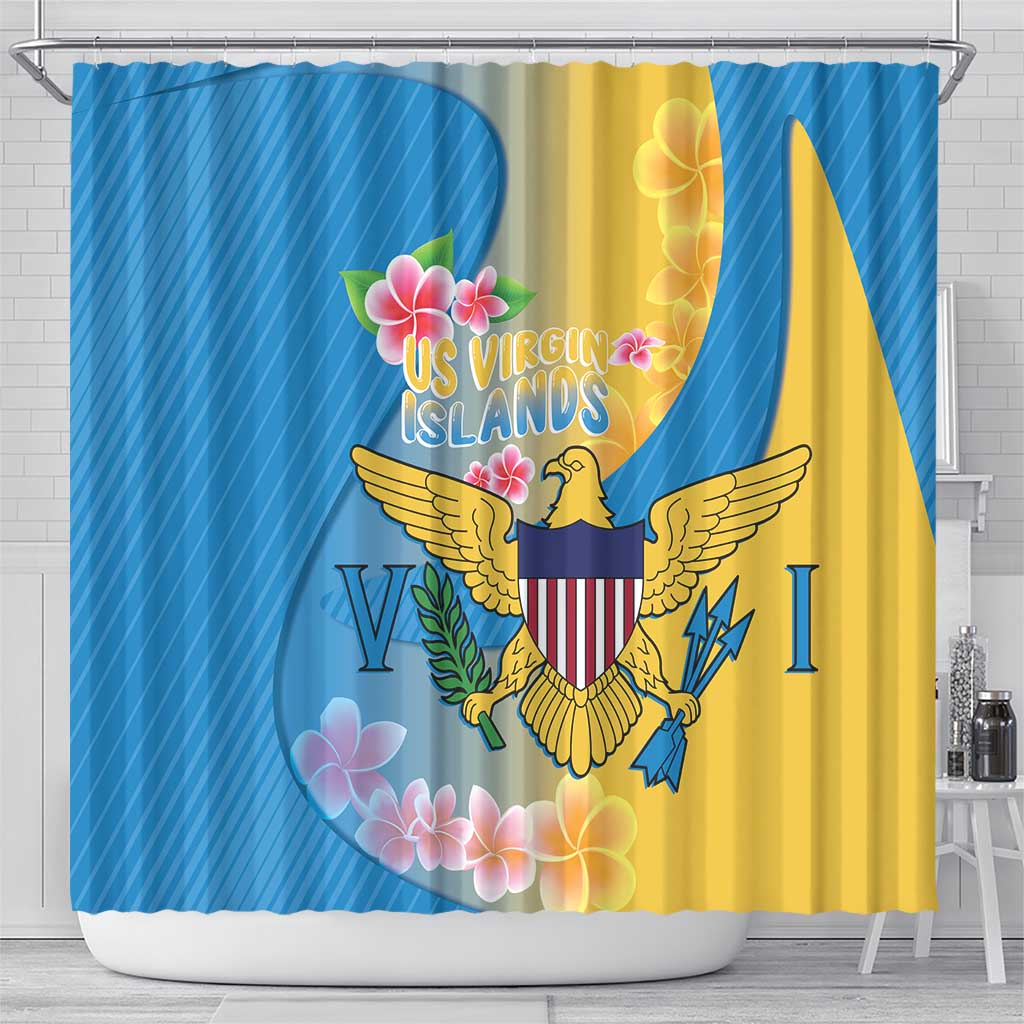 US Virgin Islands Shower Curtain Coat of Arms Plumeria Curve Style - Wonder Print Shop