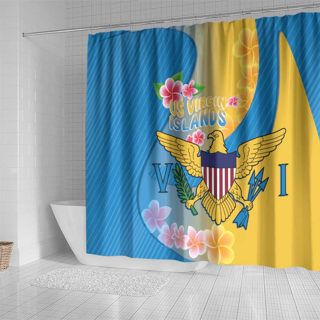 US Virgin Islands Shower Curtain Coat of Arms Plumeria Curve Style - Wonder Print Shop