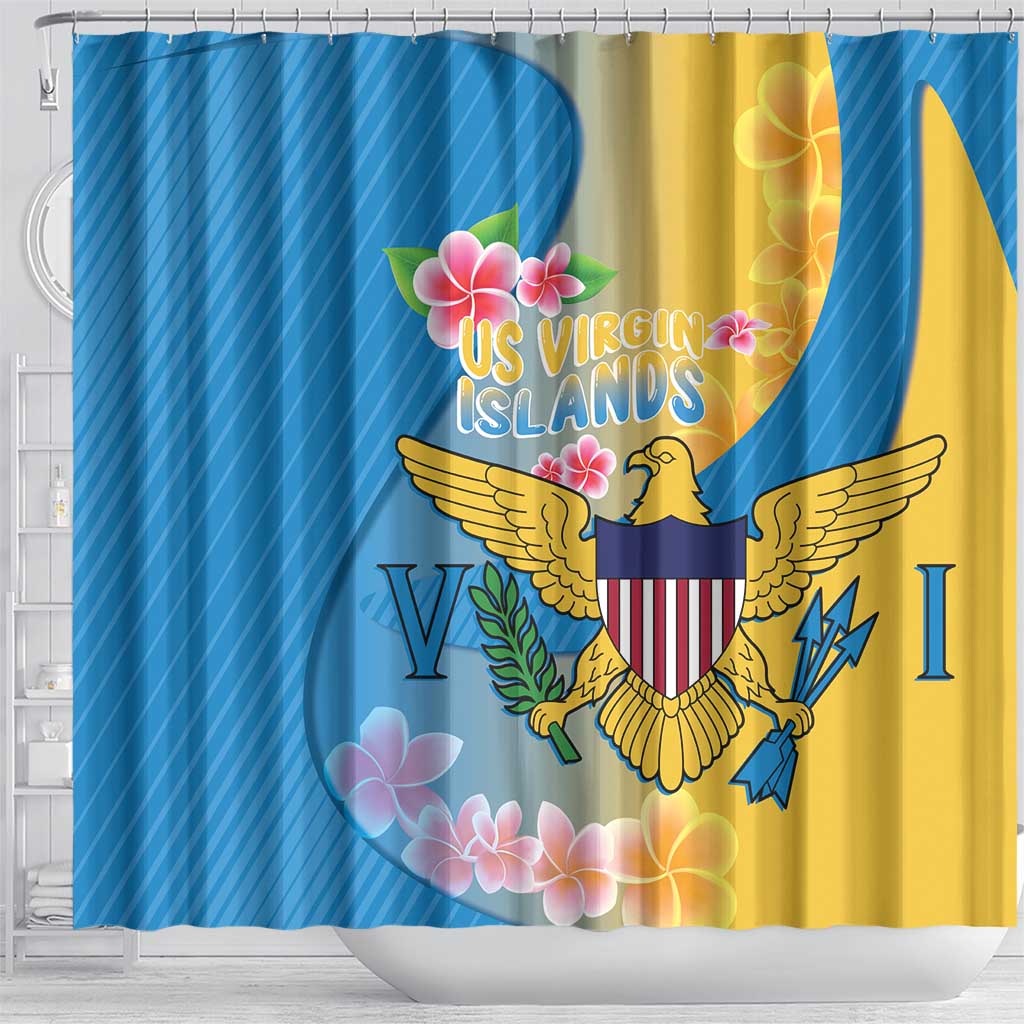 US Virgin Islands Shower Curtain Coat of Arms Plumeria Curve Style - Wonder Print Shop