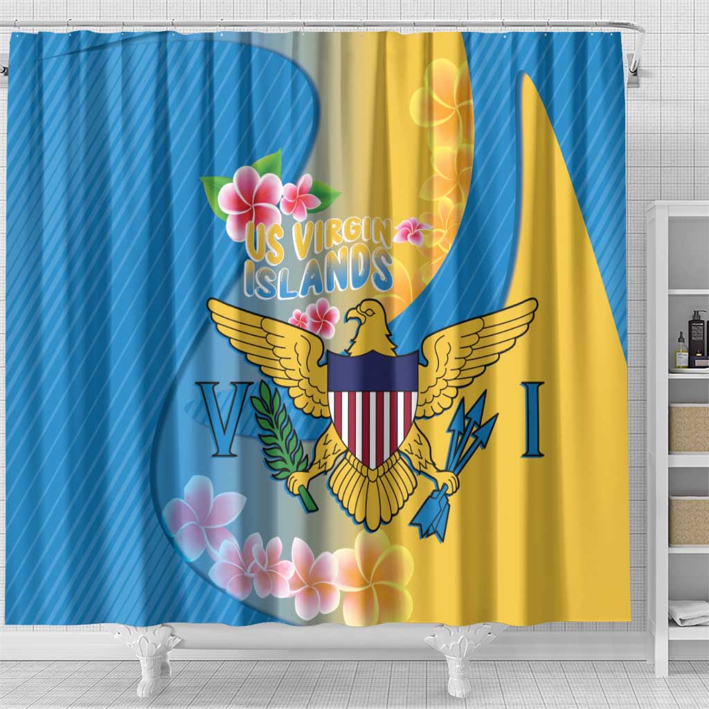 US Virgin Islands Shower Curtain Coat of Arms Plumeria Curve Style - Wonder Print Shop