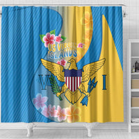 US Virgin Islands Shower Curtain Coat of Arms Plumeria Curve Style - Wonder Print Shop