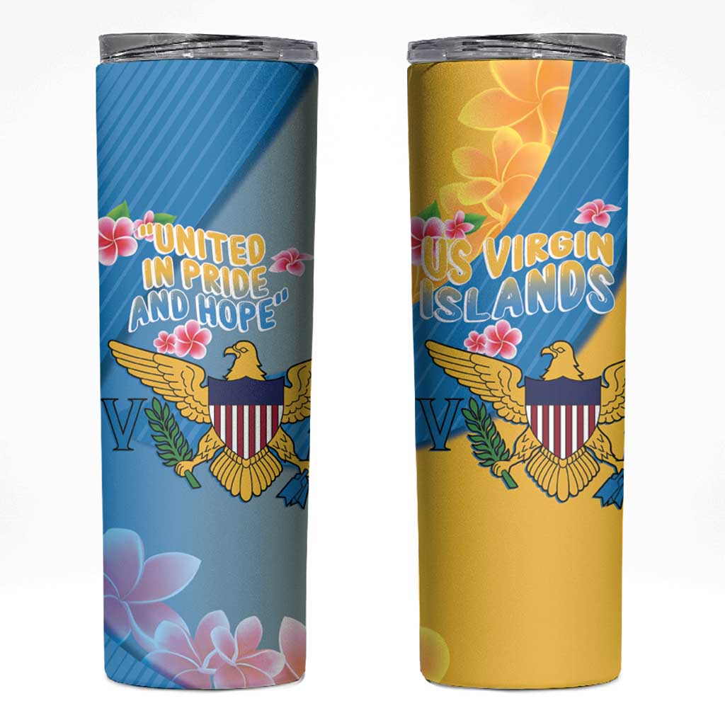 US Virgin Islands Skinny Tumbler Coat of Arms Plumeria Curve Style - Wonder Print Shop