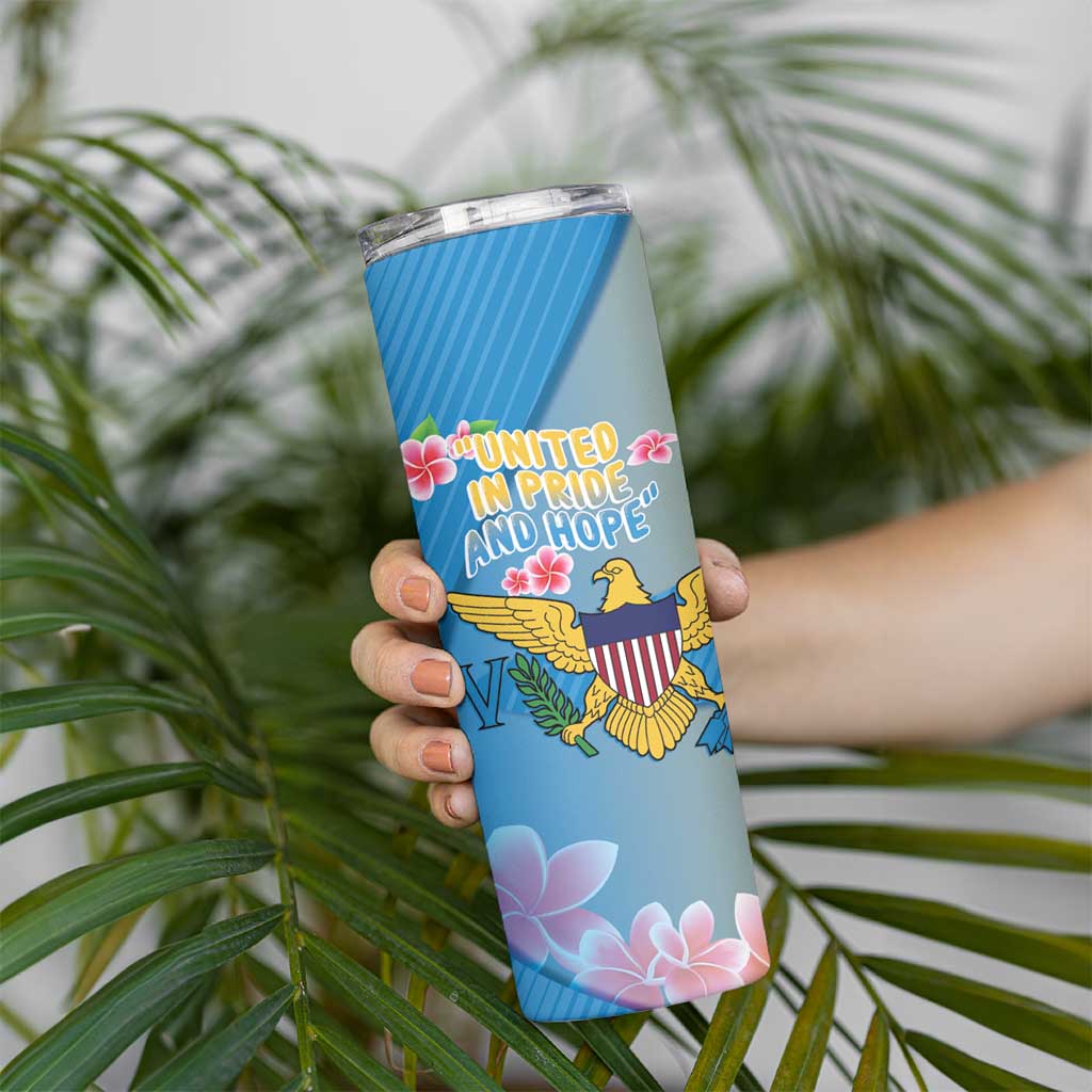 US Virgin Islands Skinny Tumbler Coat of Arms Plumeria Curve Style - Wonder Print Shop