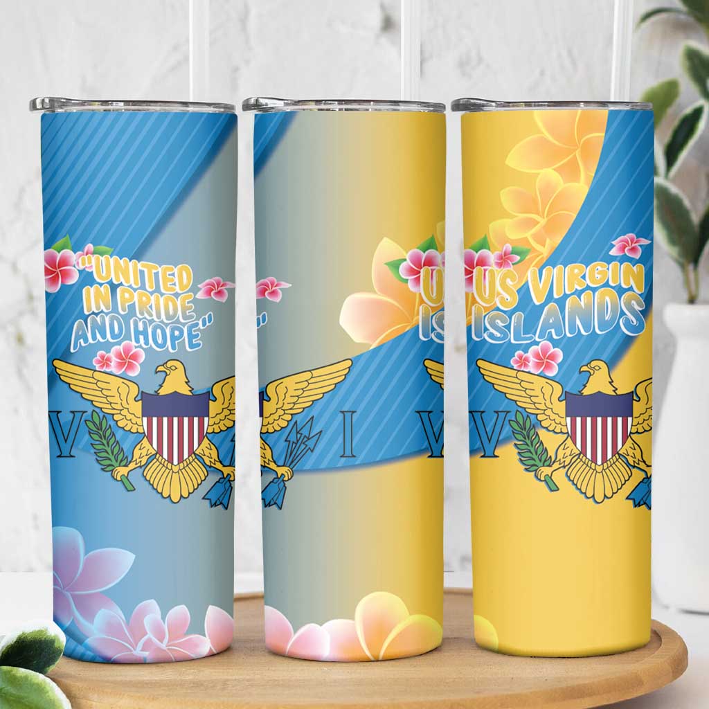 US Virgin Islands Skinny Tumbler Coat of Arms Plumeria Curve Style - Wonder Print Shop