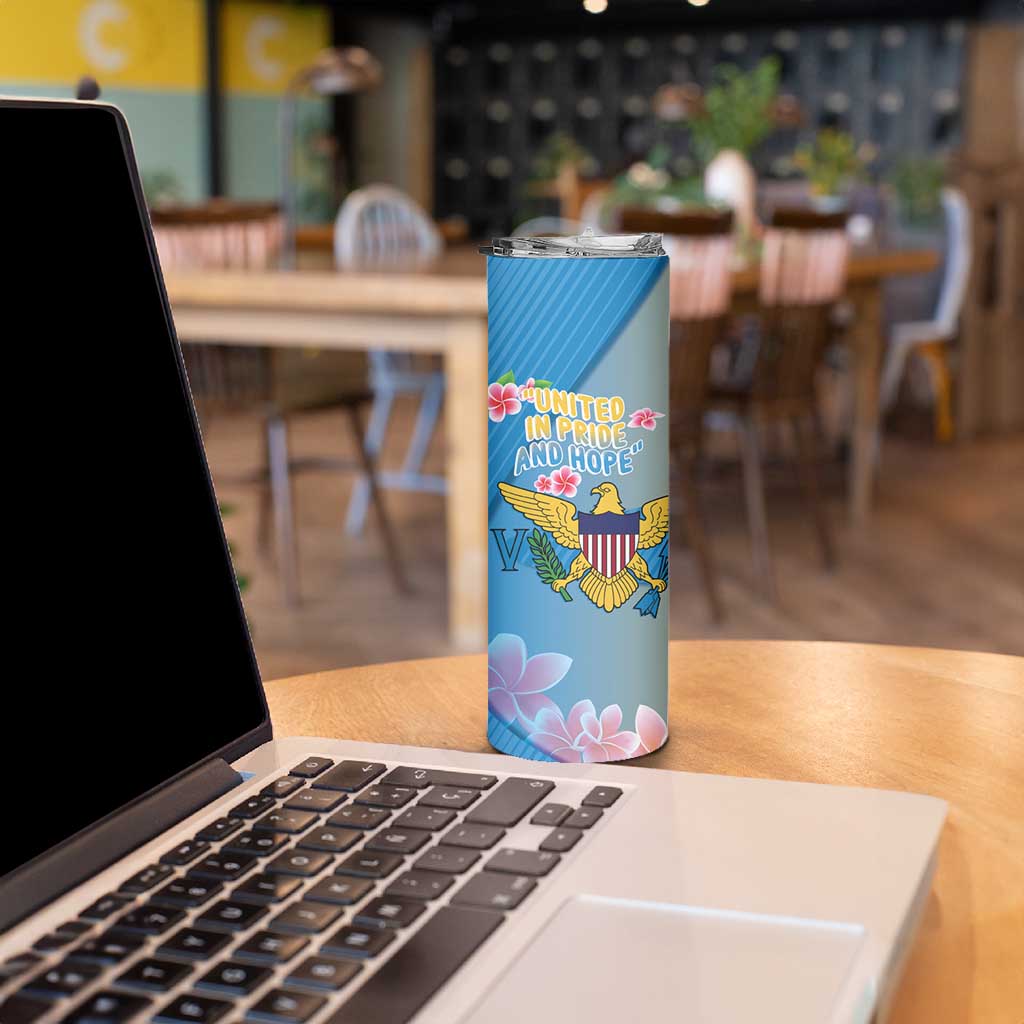 US Virgin Islands Skinny Tumbler Coat of Arms Plumeria Curve Style - Wonder Print Shop