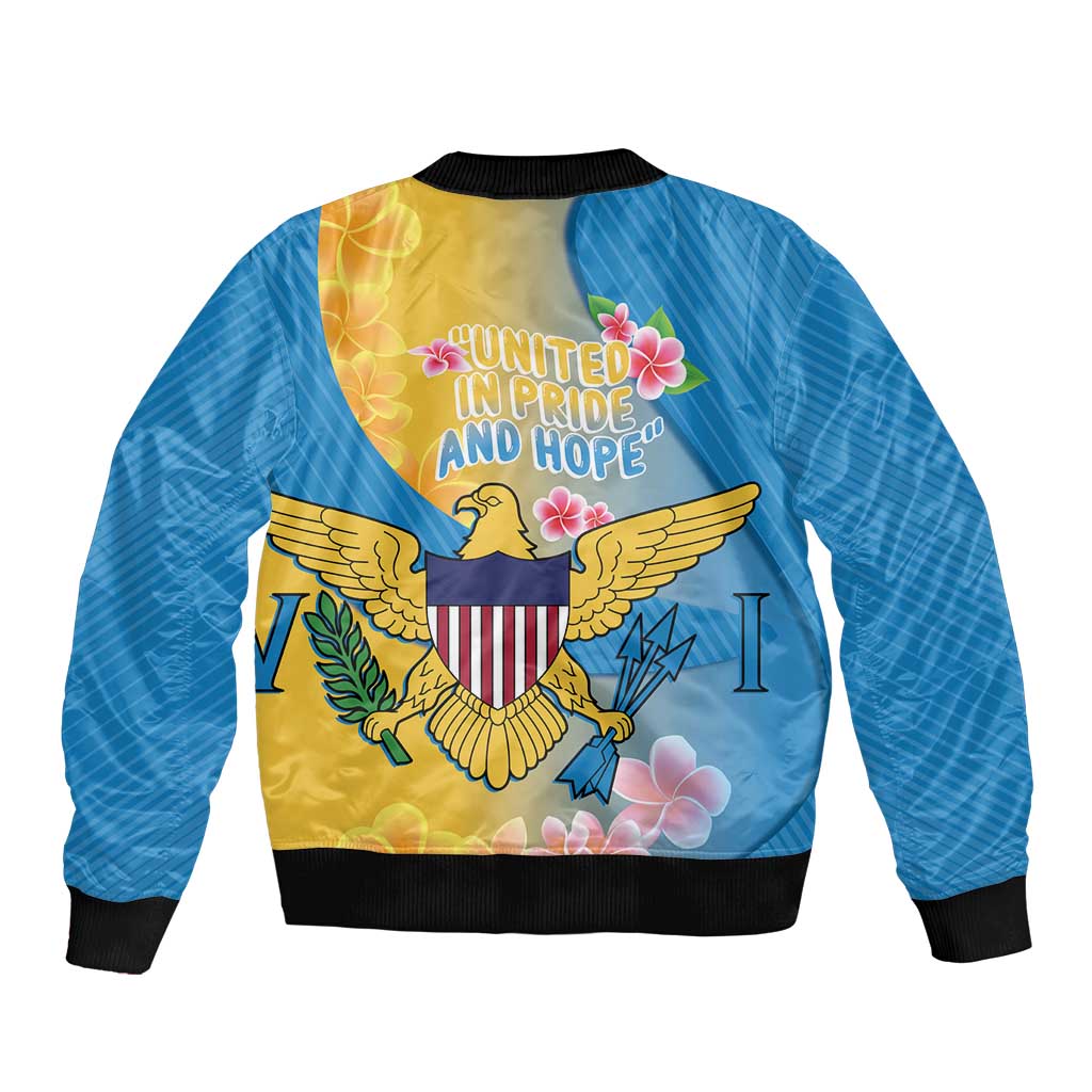 US Virgin Islands Sleeve Zip Bomber Jacket Coat of Arms Plumeria Curve Style - Wonder Print Shop