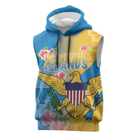 US Virgin Islands Sleeveless Hoodie Coat of Arms Plumeria Curve Style - Wonder Print Shop
