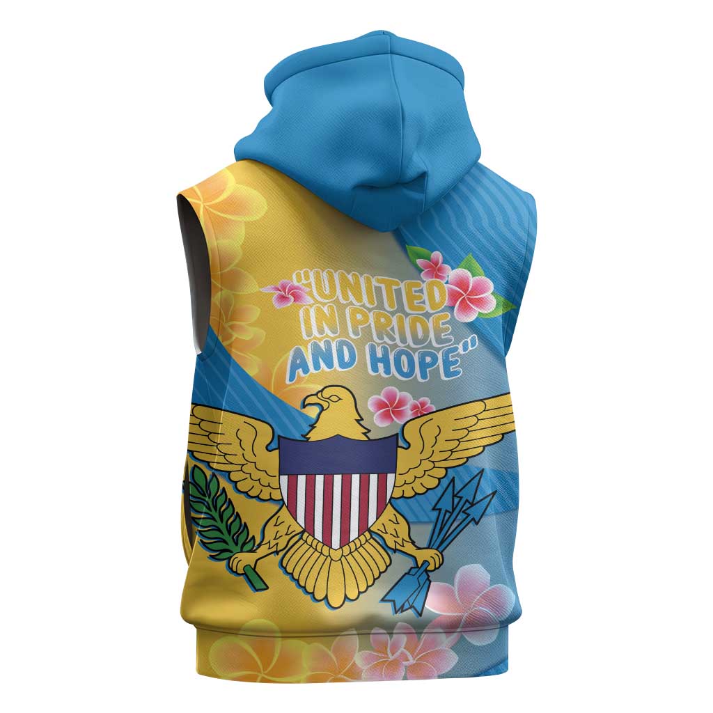 US Virgin Islands Sleeveless Hoodie Coat of Arms Plumeria Curve Style - Wonder Print Shop