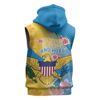 US Virgin Islands Sleeveless Hoodie Coat of Arms Plumeria Curve Style - Wonder Print Shop