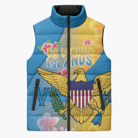 US Virgin Islands Sleeveless Puffer Jacket Coat of Arms Plumeria Curve Style - Wonder Print Shop